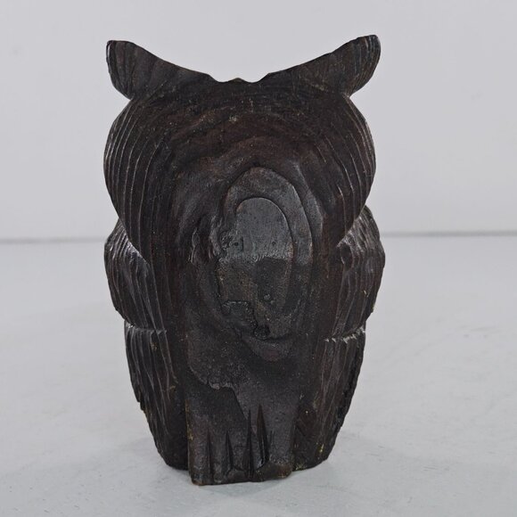 Vintage Cryptomeria Hand Carved Wooden Owl Figurine Googly Eyes Rustic - Picture 3 of 6